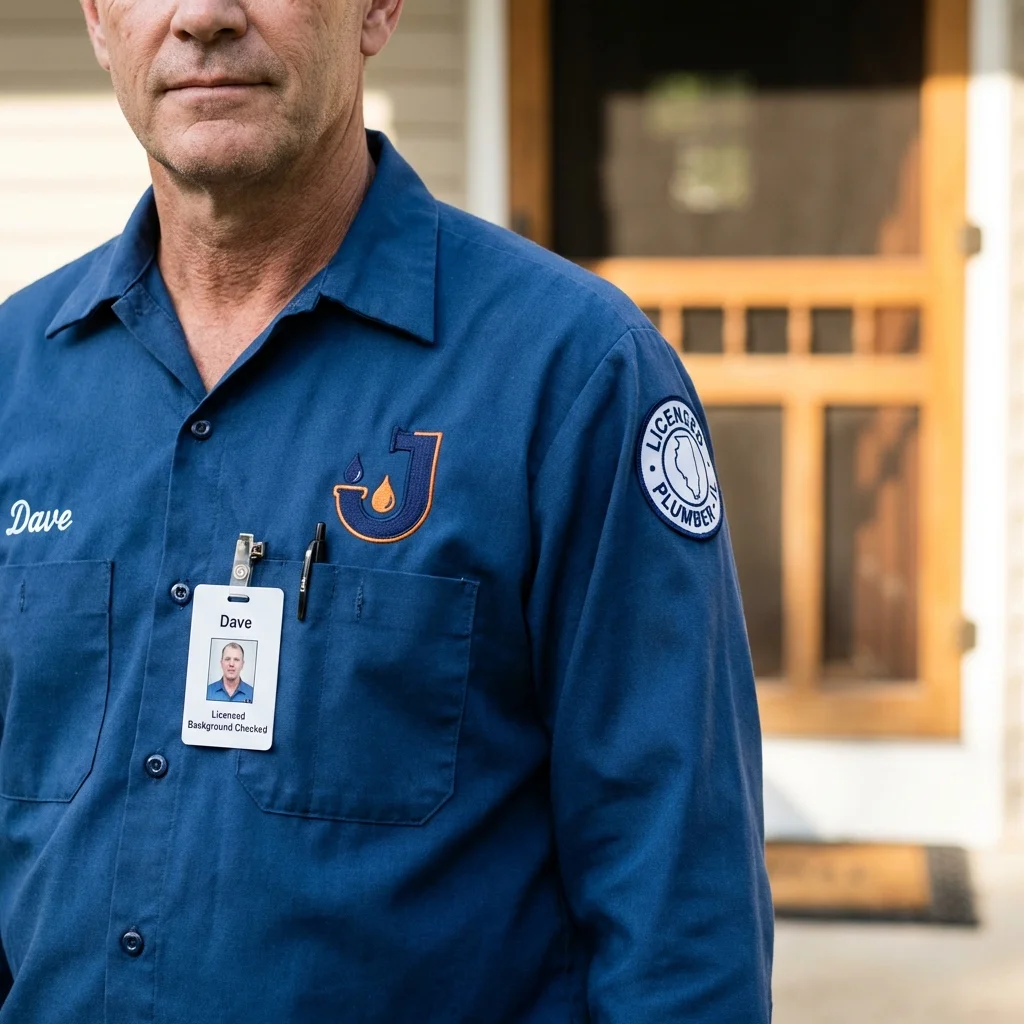 Licensed plumber showing ID badge in Madison Heights, MI