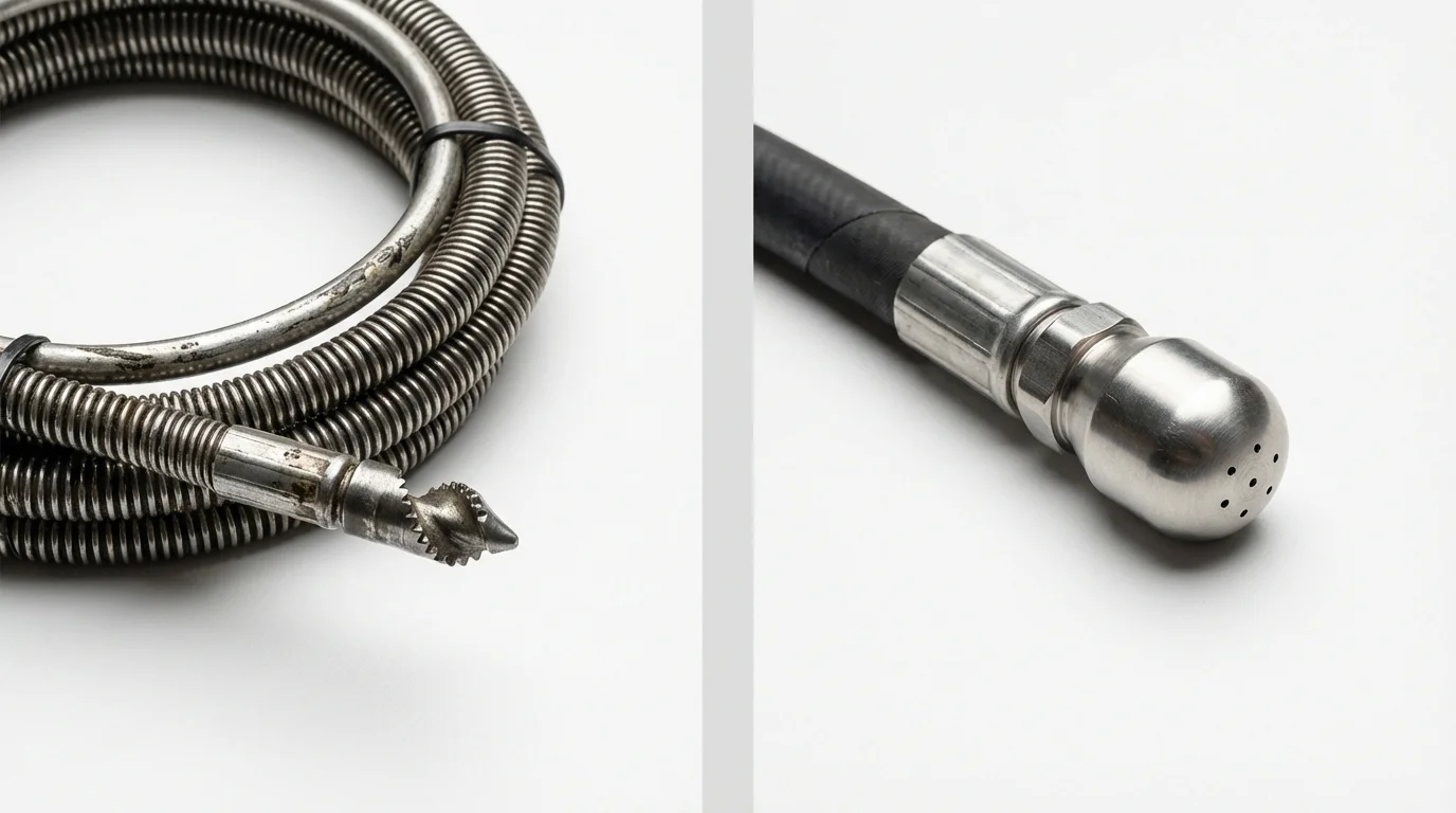 Drain snake cable and hydro jetting nozzle used for drain cleaning in Madison Heights, MI