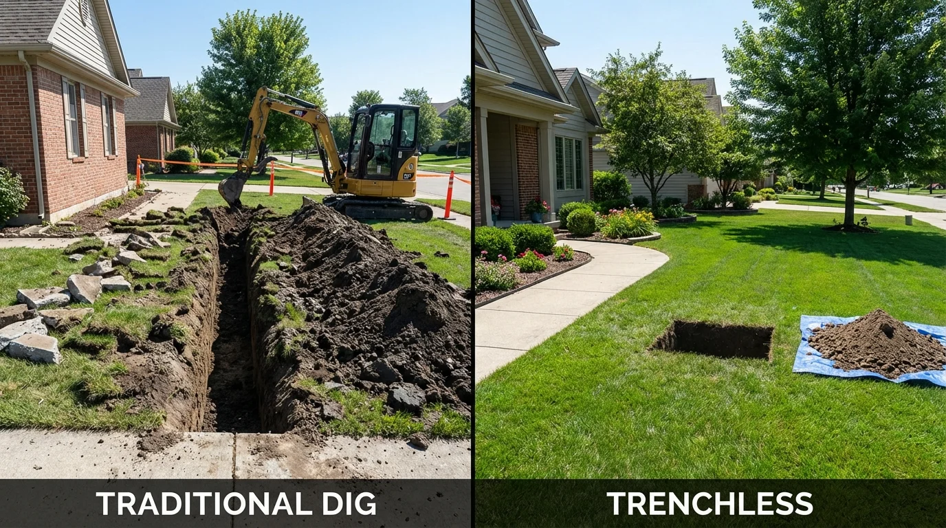Trenchless sewer repair with minimal yard damage versus traditional excavation in Madison Heights, MI